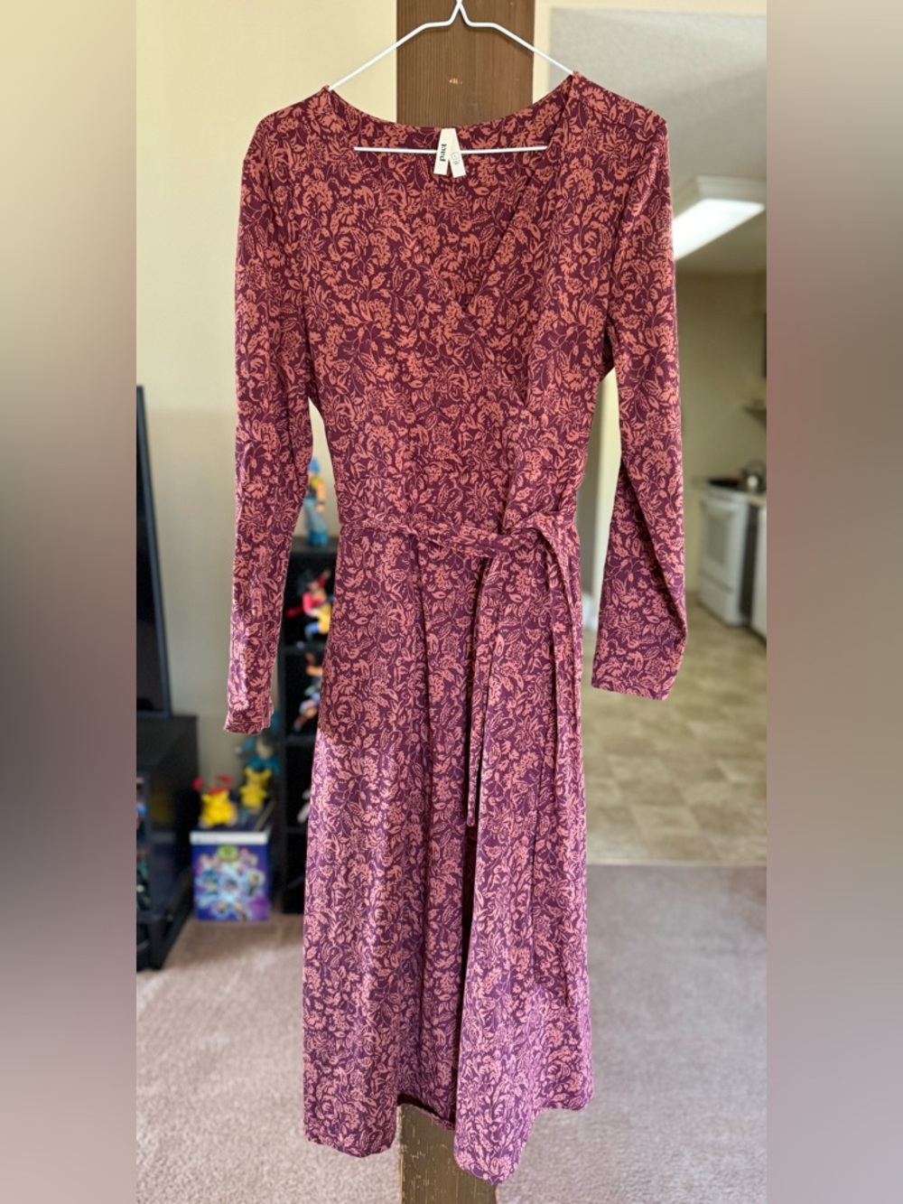 Pact Mauve Floral Midi Wrap Dress
